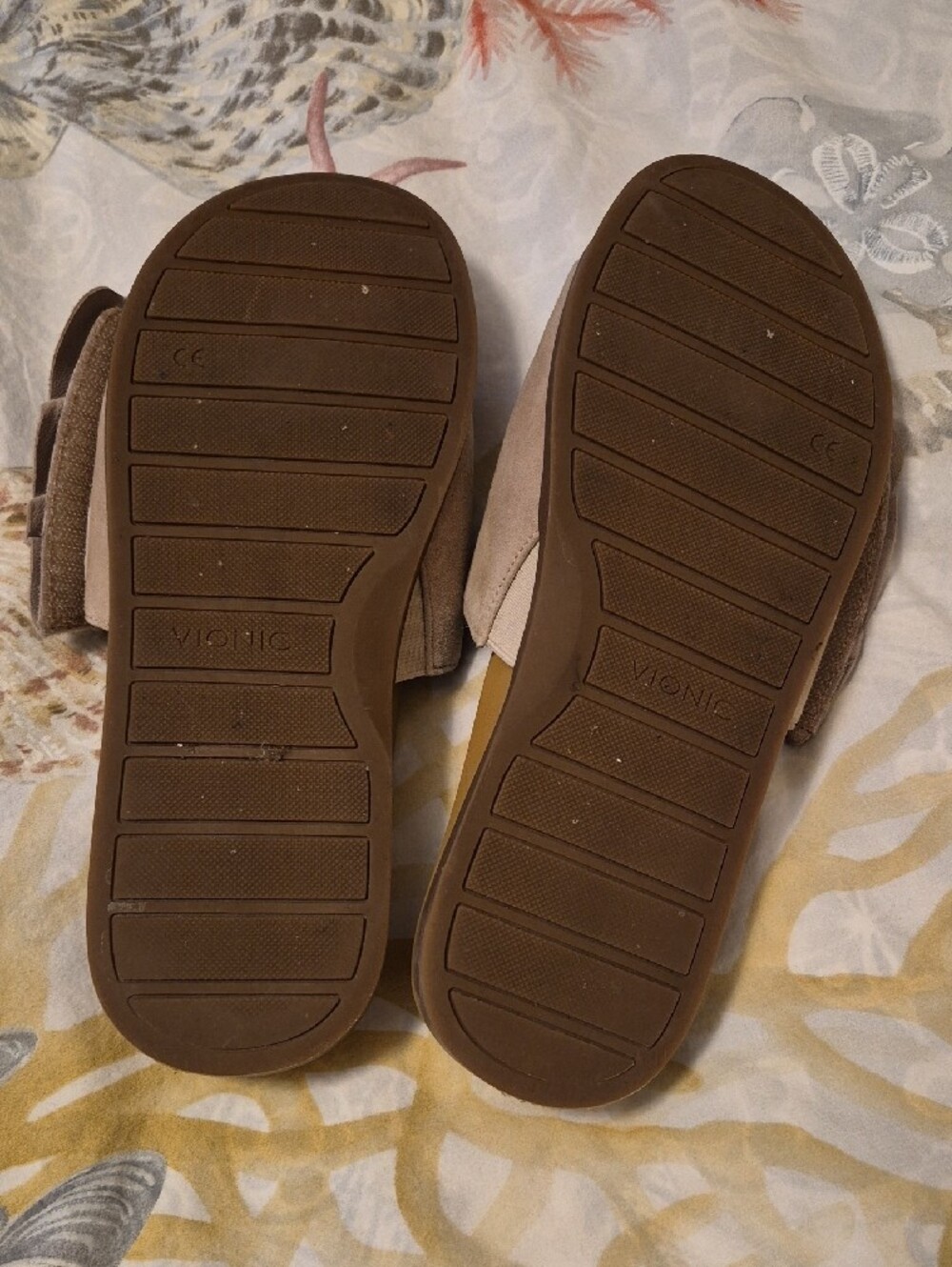 Vionic Beige/Taupe Suede Ruffle Slide Sandals - Picture 4 of 4